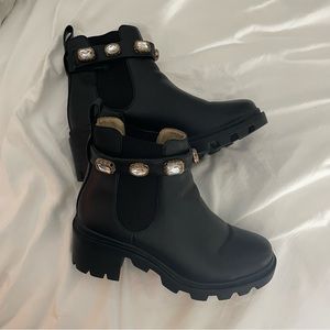 Amulet Jewel Embellished Lug Sole Chunky Block Heel Combat Platform Booties